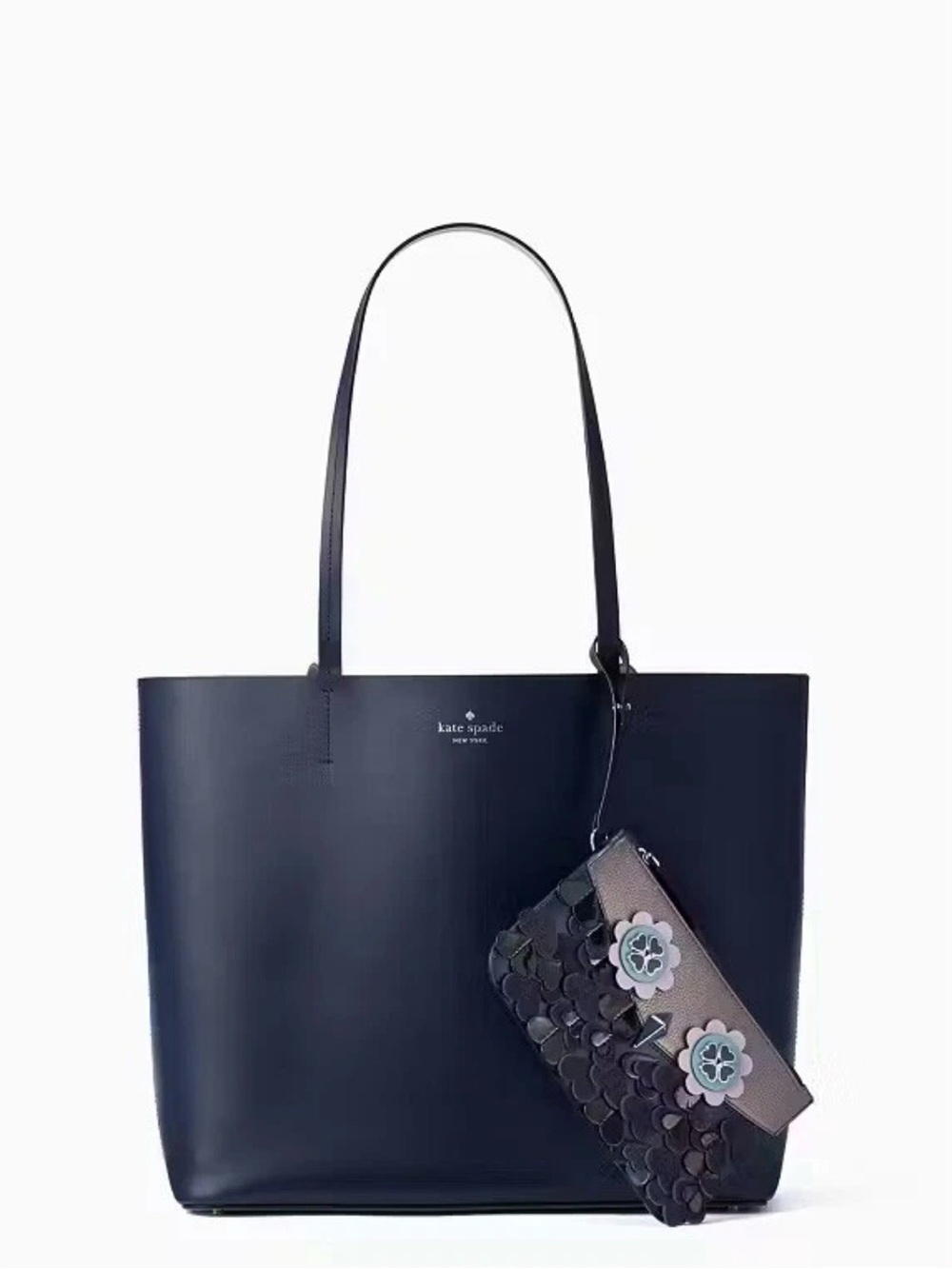 kate spade Navy Leather Tote with Floral Wristlet